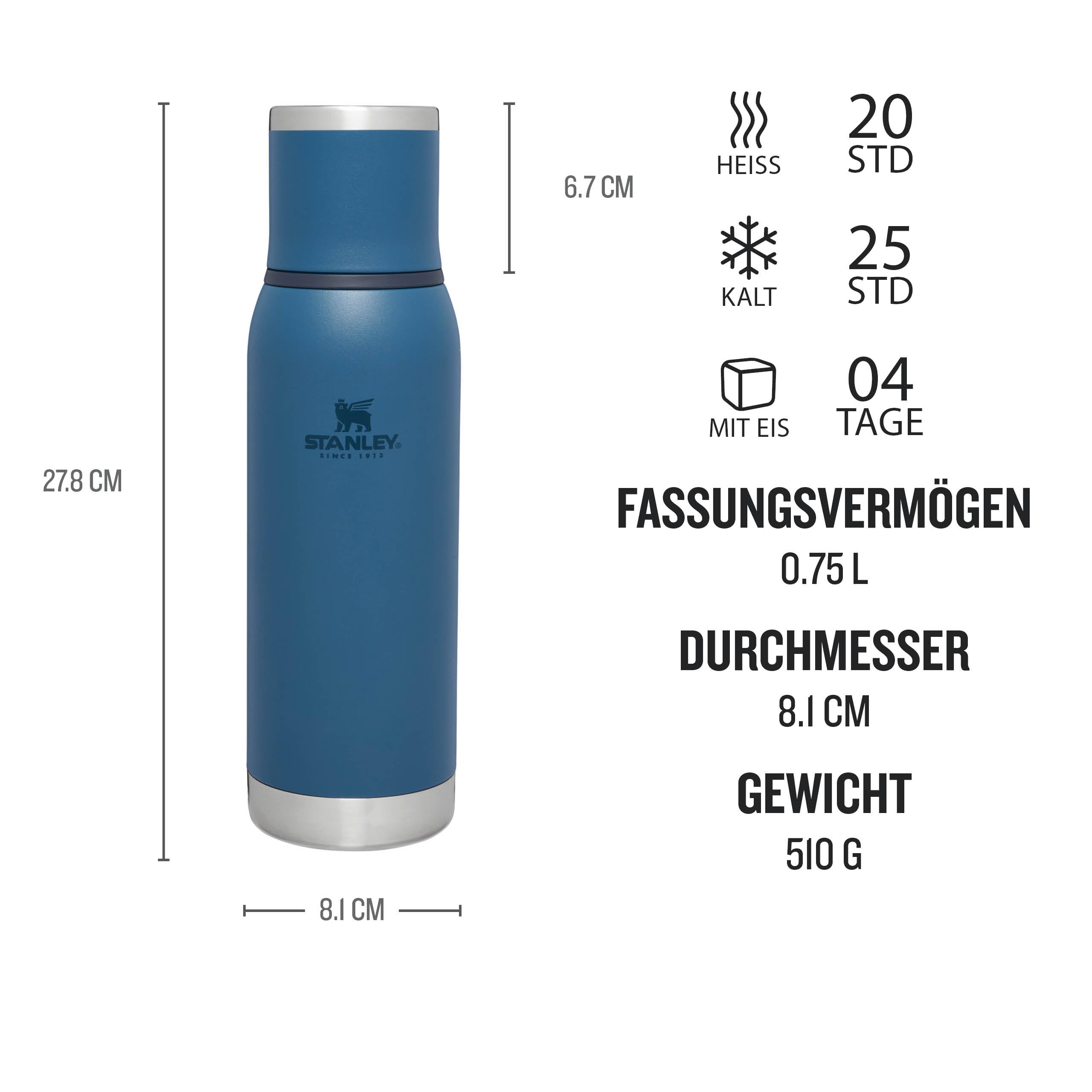 Stanley Adventure To-Go Thermosflasche 0.75L - 20 Stunden Heiß - 25 Stunden Kalt - Auslaufsicher - Isolierter Deckel - Doppelwandige Vakuumisolierung - BPA Frei - Abyss 2
