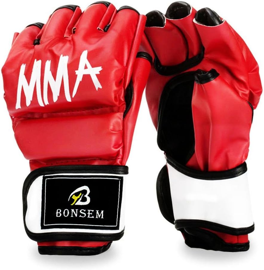 Halffinger MMA Boxing Fight Gloves With Velcro Wrist Band Thick