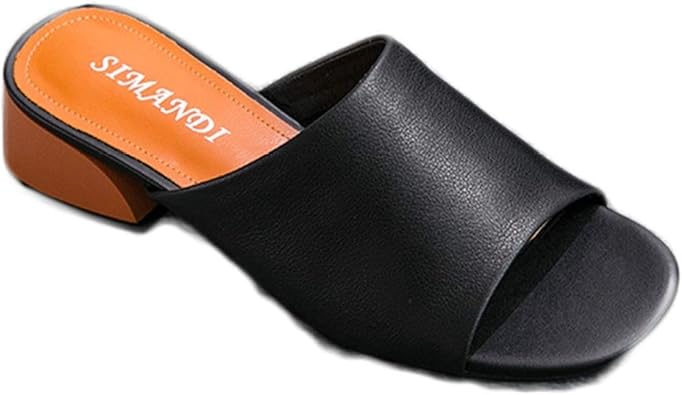 Amazon ブウケ チャンキーヒール サンダル レディース 歩きやすい 旅行 つっかけ おしゃれ 黒 スリッパ 太ヒール ミュール オールシーズン 履きやすい 夏 痛くない スクエアトゥ ヒール4cm スクエアヒール 靴 ブウケ ミュール