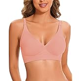 WOWENY Deep V Neck Seamless Wireless Bra for Women Soft Bralettes No Underwire Plunge Adjustable Everyday Bra with Support