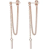 SLUYNZ Solid 925 Sterling Silver Bar Dangle Earrings for Women Minimalist Dangle Earrings Threader Chain