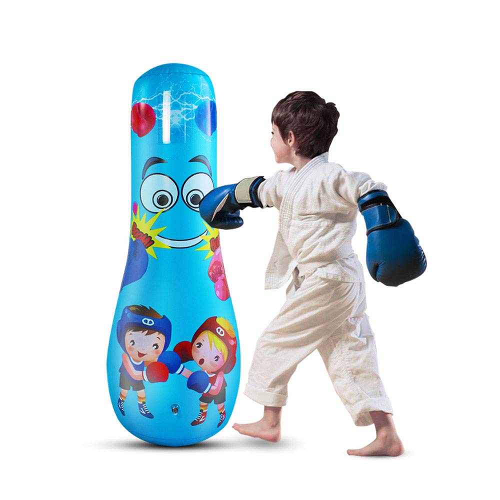 LncBoc Punching Bag for Kids 49.2 inch, Free Standing Boxing Toy for Children, Fitness Freestanding Punching Bags Heavy Punching Bag Speed Bag Kids MMA Bags (Blue)