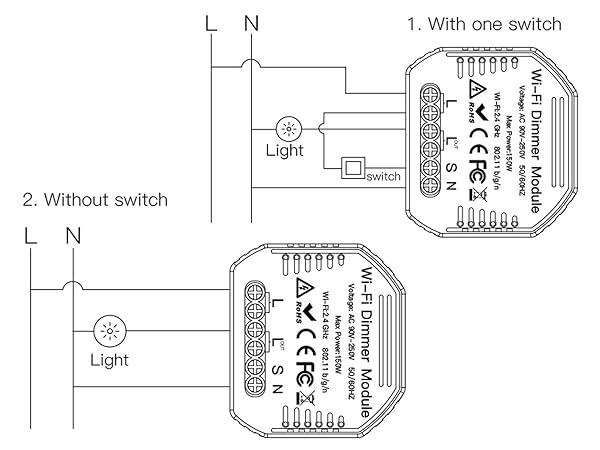 LEDLUX SH105 LED Triac Dimmer corte de fase con botn normalmente abierto 220 V 150 W Mdulo WiFi Smart con memoria y funcin desviador compatible con Alexa y Google Home