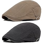 2 Pack Men's Adjustable Newsboy Flat Cap Cotton Ivy Gatsby Cabbie Driving Hat Beret
