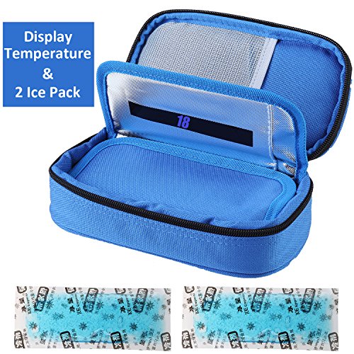 Parateck Oxford Fabric Medical Travel Cooler Bag Insulin Cooling Case with 2 Ice Packs for Diabetics Medication Cool (Blue)