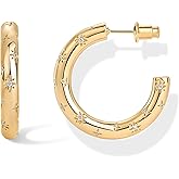 PAVOI 14K Gold Plated Star Shine Hoop Earrings for Women | Cubic Zirconia Celestial Chunky Hoops Earrings