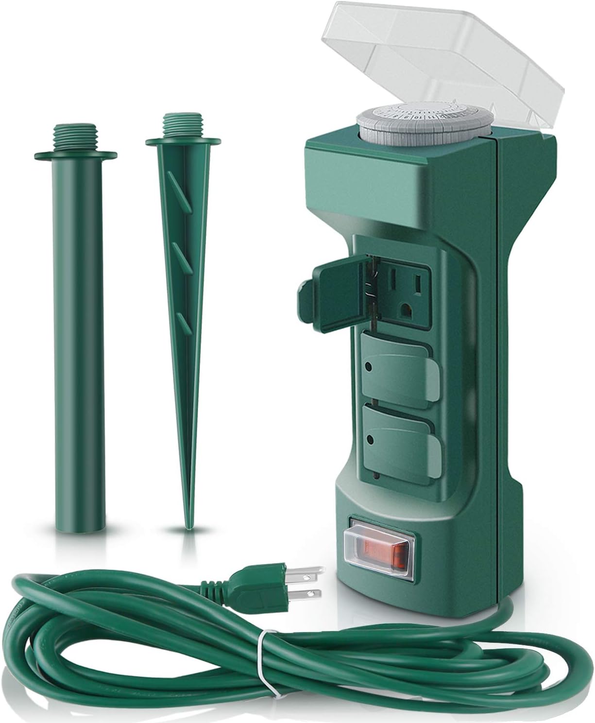 6 with Stake Power Yard 6Outlet Sided Switch,Double Timer Strip Power