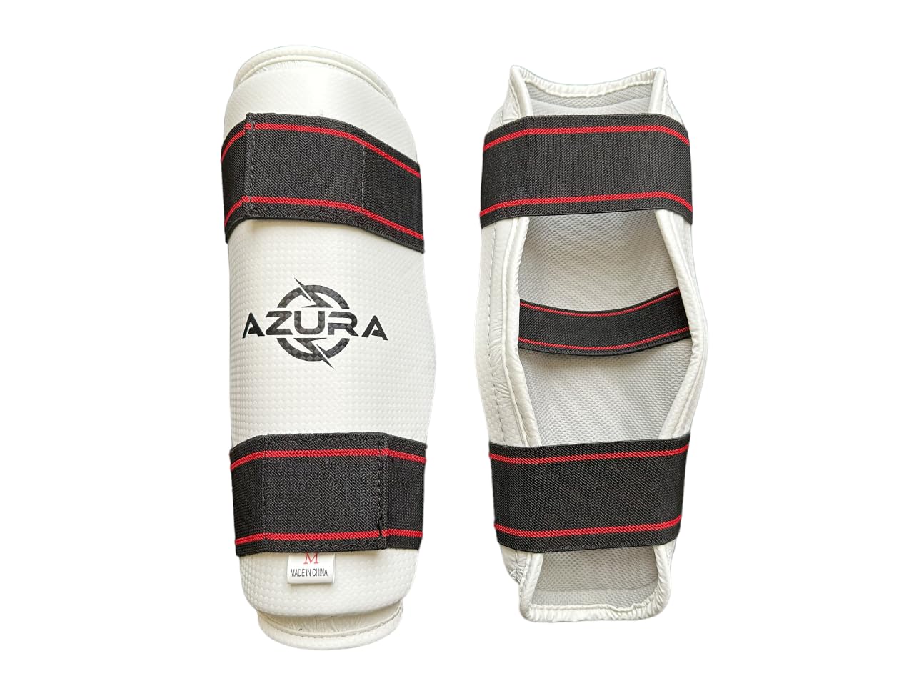 Azura Taekwon-Do Shin Guard Protectors, Premium Quality with Elasticated Straps, Karate/Kickboxing/MMA (Medium)