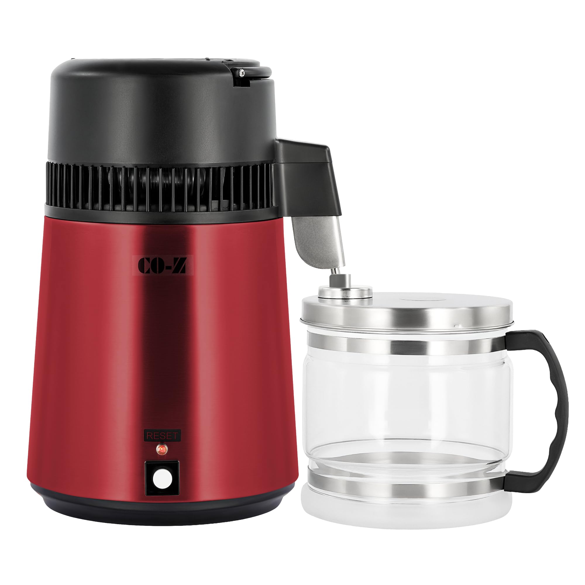 Photo 1 of CO-Z 1.1 Gallon Water Distiller, 750W Countertop Distilled Water Machine with Glass Container, 4L 304 Stainless Steel Distilled Water Maker for Home Office Travel Machine Humidifier, Red