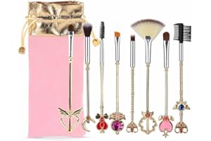 Coshine 8pcs Sailor Moon Makeup Brush Set With Pouch, Magical Girl Gold Cardcaptor Sakura Cosmetic Brushes With Cute Pink Bag