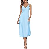 ouansyltg Women Long Satin Nightgown Silk Slips Dress Sexy V Neck Sleepwear Sleeveless Nightshirt Wide Strap Chemise
