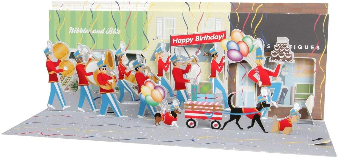 PopShots Studios Music Pop-Up 3D Panoramic Birthday Greetings Card, Brass Band, 10 x 23 cm