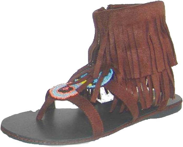 Amazon.com | Qupid Ankle Zipper Gladiator Fringe Sandals Quregina Brown (5.5) | Heeled Sandals