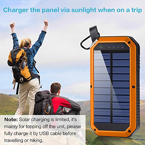 Solar Charger, Dostyle 8000mAh Portable Solar Power Bank External Backup Battery Pack 3 USB Ports Solar Phone charger with 21 LED light for iPhone, iPad, Samsung Galaxy & other Android Smart Devices