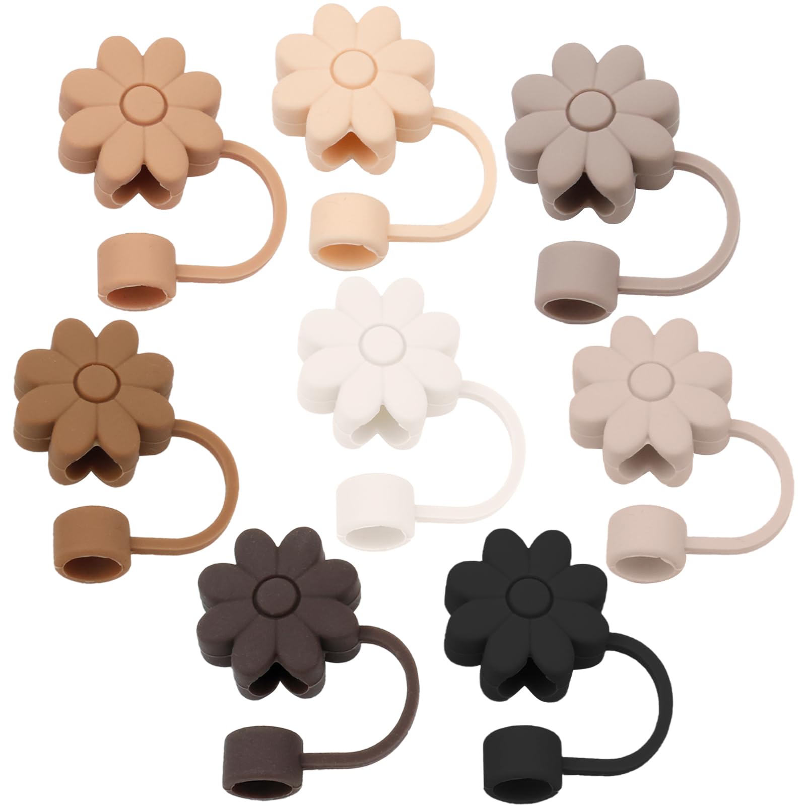 Photo 1 of 8PCS Silicone Straw Covers Toppers for Stanley Cups 30&40 Oz Tumbler Accessories Flower Straw Caps Brown Dust-Proof Reusable Straw Tips Protectors for Stanley Cup with Handle 10mm 0.4in Straws