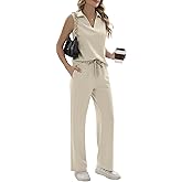 FUNYYZO Women's Outfits Lounge Sets Two Piece Casual Sleeveless 2026 Vacation Summer V-Neck Dressy Collared Tracksuit