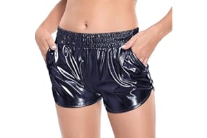 Fenyong Women's Metallic Shorts Shiny Pants with Elastic Waist Hot Rave Dance