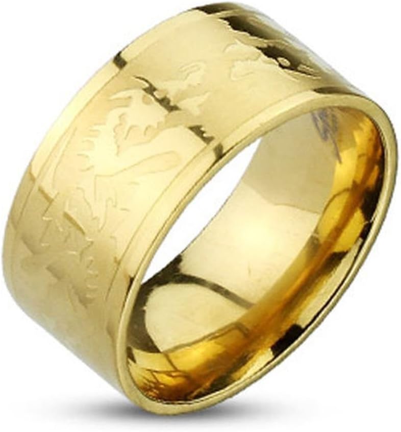 Vooxoo Fashion Design 316L Stainless Steel Wide Men'S Golden Etched Dragon Band Ring Size 9-13