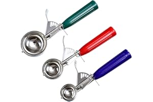 LONGLUOSI Cookie Scoop Set of 3 With Plastic Handle, Ice Cream Scoop with Trigger, Size Large（2.49 Inch）- Medium（1.97 Inch）- 
