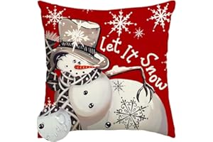 RABUSOFA Christmas Outdoor Pillow Covers 18x18 Inch Waterproof, Snowman Let It Snow Red Holiday Cushion Cases Xmas Decoration for Home Sofa Couch (red, 18" x 18")