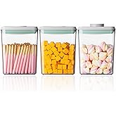 Ankou Pop Airtight Food Storage Containers with Lids- 3 Pcs Stackable One Button Opening Food Containers, Kitchen Pantry Storage Containers for Snacks Candy Salt Herbs Spices BPA-Free (1.2 QT * 3)