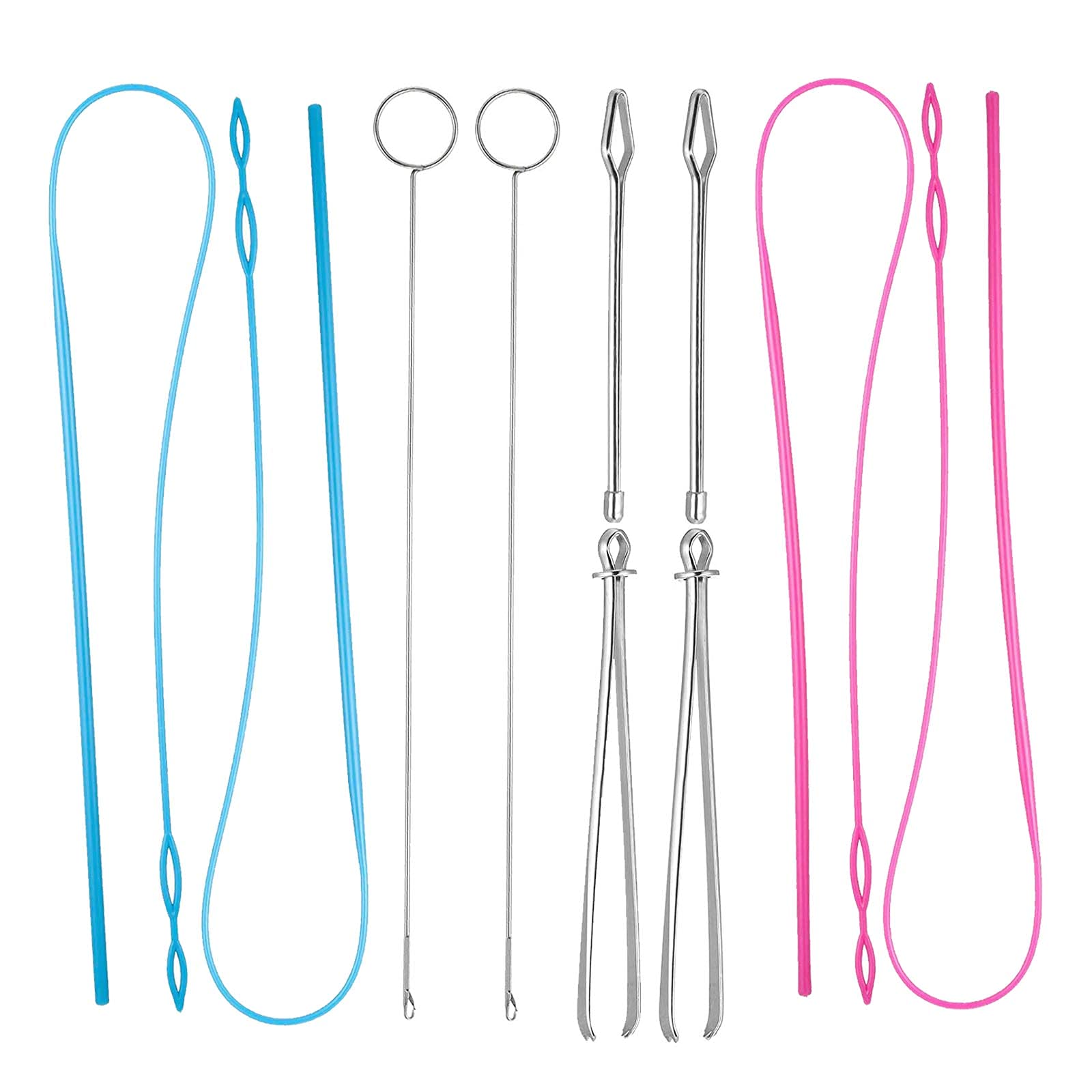 YINETTECH Sewing Loop Kit Sewing Threader Tool Kits Drawstring Threader Set Loop Turner Hook Metal Tweezers Long Loop Turner Tool with Latch for Fabric Belts Strips Knitting Accessories 10pcs