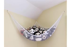 Huijukon Stuffed Animal Hammock Corner for Kids Room, Large Toy Storage Net Organizer, Plushie Storage Net, Hanging Stuff Animal Storage for Girls Nursery Wall Bedroom Home Decor (White)