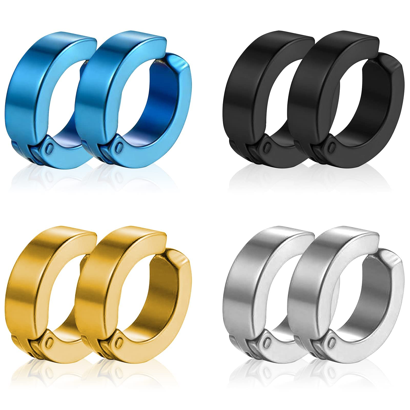 Liuxn 8-Piece Non-Piercing Fake Ear Clip Earrings - Stainless Steel, 4 Colours, 8 Units (Pack of 1)