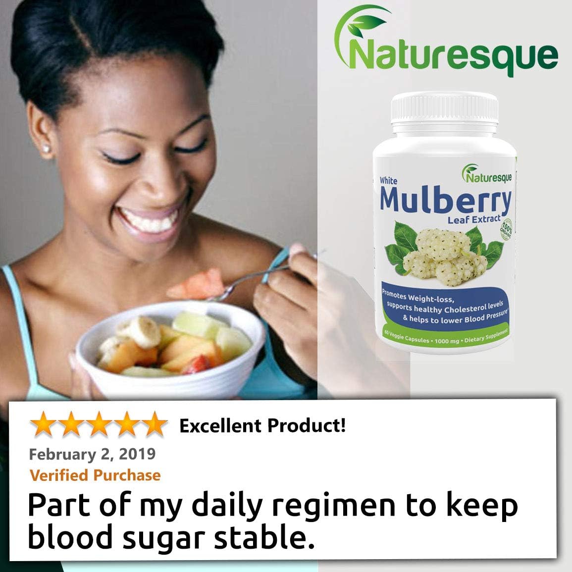 Naturesque White Mulberry Leaf Extract | Controls Appetite, Curbs Sugar & Carb Cravings | Helps Lower Blood Sugar Levels | Perfect for Zuccarin Diet Weight Loss | 1000mg 60 Vegan Capsules: Health & Personal Care