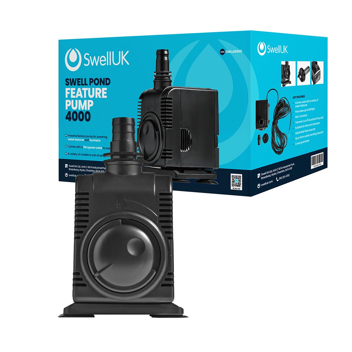 Swell Water Feature Pump 4000lph for Water Features and Displays. Fully Submersible and Adjustable Flow Dial with 2 Year Guarantee