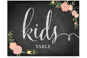 Andaz Press Wedding Party Signs, Chalkboard Pink Coral Floral Roses Print, 8.5x11-inch, Kids Table Sign, 1-Pack