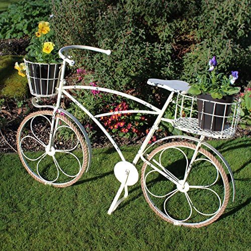 Melody Maison Cream Metal Ornamental Bicycle Plant Pot Planter