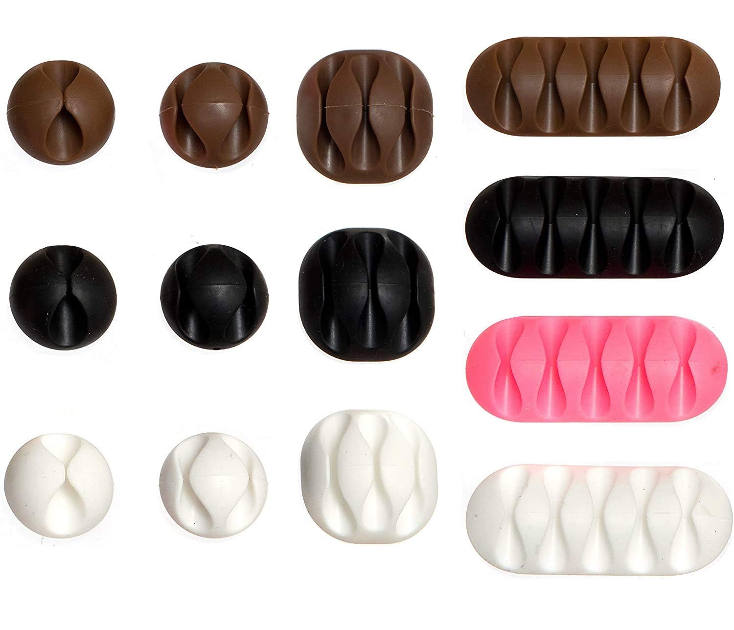 Sockit Pack of 22 Cable Tidy Clips – Self-Adhesive Cable Organizers for Home & Office – Multi-Size Wire Clips for Cords, and Cables – White, Black, Brown, and Pink – Perfect for Desk, Wall & More