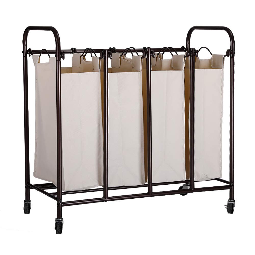 Jzm Laundry Hamper Heavy Duty 4 Bag Section Rolling Laundry Sorter Trolley Storage Cart On Wheels Dirty Clothes Bin Box Organizer Basket Frame For Bathroom Bedroom Home Household Farmhouse Hotel Buy Online In Guernsey At