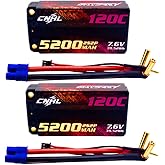 CNHL 2S Shorty Lipo Battery 5200mAh High Voltage 7.6V Lipo Battery 120C Hard Case with 5.0mm Bullet EC3 Plug for RC Car Tank 