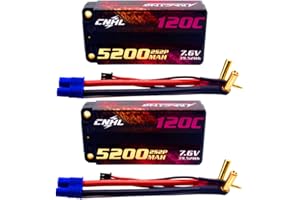 CNHL 2S Shorty Lipo Battery 5200mAh High Voltage 7.6V Lipo Battery 120C Hard Case with 5.0mm Bullet EC3 Plug for RC Car Tank Boat Airplane Truck(2 Packs