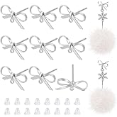 BENECREAT 12PCS Real Platinum Plated Brass Stud Bowknot Earring Findings, 8x15mm Bow Shape Studs with Levelling Ring and 30Pcs Nuts for DIY Earring Making, Pin: 0.7mm