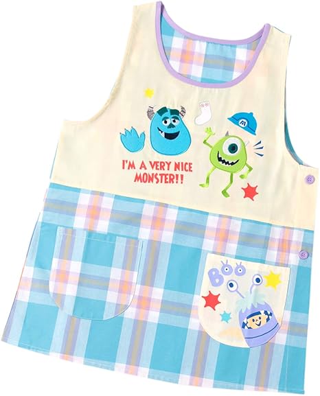 Amazon ブルーm L エプロン 保育士 ディズニー モンスターズインク キャラクター M L 保育園 幼稚園 卒園 プレゼント ブルー パープル エプロン オンライン通販