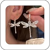 Xduargs Boho Dragonfly Dangle Earrings Silver Dragonfly Hoop Earrings Vintage Dragonflies Drop Earrings Personalized Animal Dragonflies Earrings Jewelry for Women