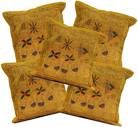 Sophia Art 5 pcs Handcrafted Embroidered Ethnic Indian Elephant Throws Pillow Cases Toss Cushion Covers (Brown)