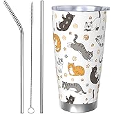 Sanghing Cute Cat Tumbler with Lid and Straw, 20 OZ Stainless Steel Water Bottle Travel Coffee Mug Double Wall Insulated Cup gifts for Cat Lover