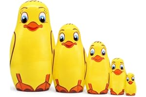 AEVVV Ducklings Nesting Dolls Set 5 pcs - Wooden Mother Duck and Ducklings – Matryoshka Dolls