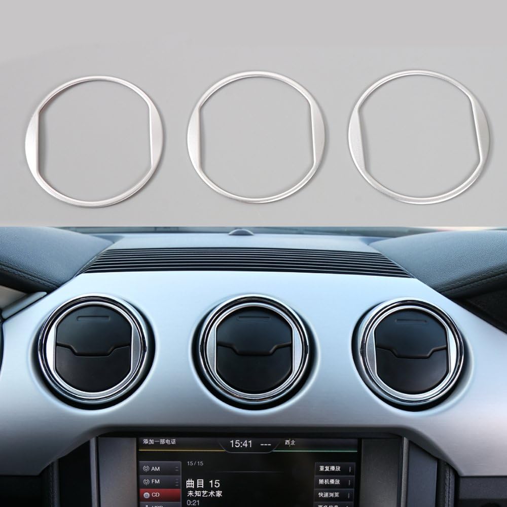 BORUIEN for Ford Mustang 2015 2016 Aluminium Alloy Car Dashboard Air Outlet Vent Cover Ring Trim Frame Sticker (matt Silver)