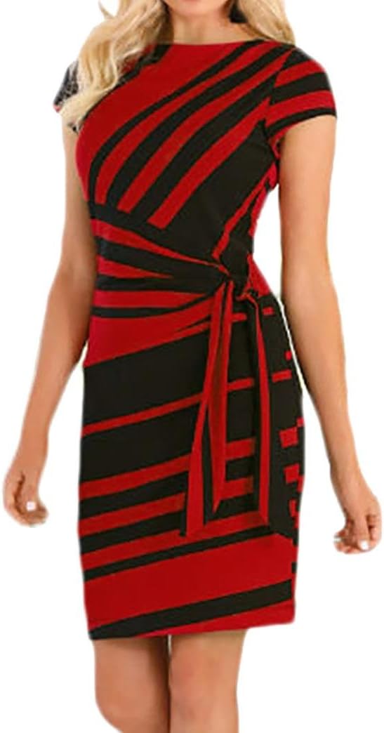 CUCUHAM Women's Working Dresses Pencil Stripe Party Dress Casual Mini Dresses