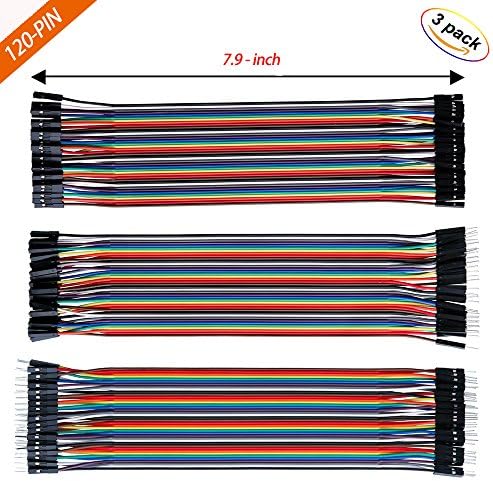 120PCS Multicolored Dupont Wire 40pin Male to Female, 40pin Male to Male, 40pin Female to Female Breadboard Jumper Wires Ribbon Cables Kit for Arduino