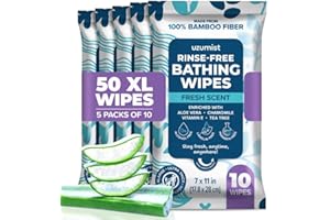 UZUMIST Body Wipes for Adults Bathing No Rinse 50pc XL - Ultra Thick Shower Travel Wipes for Personal Cleansing & Hygiene Essentials, Elderly Care, Incontinence Disposable Washcloths for Women Men