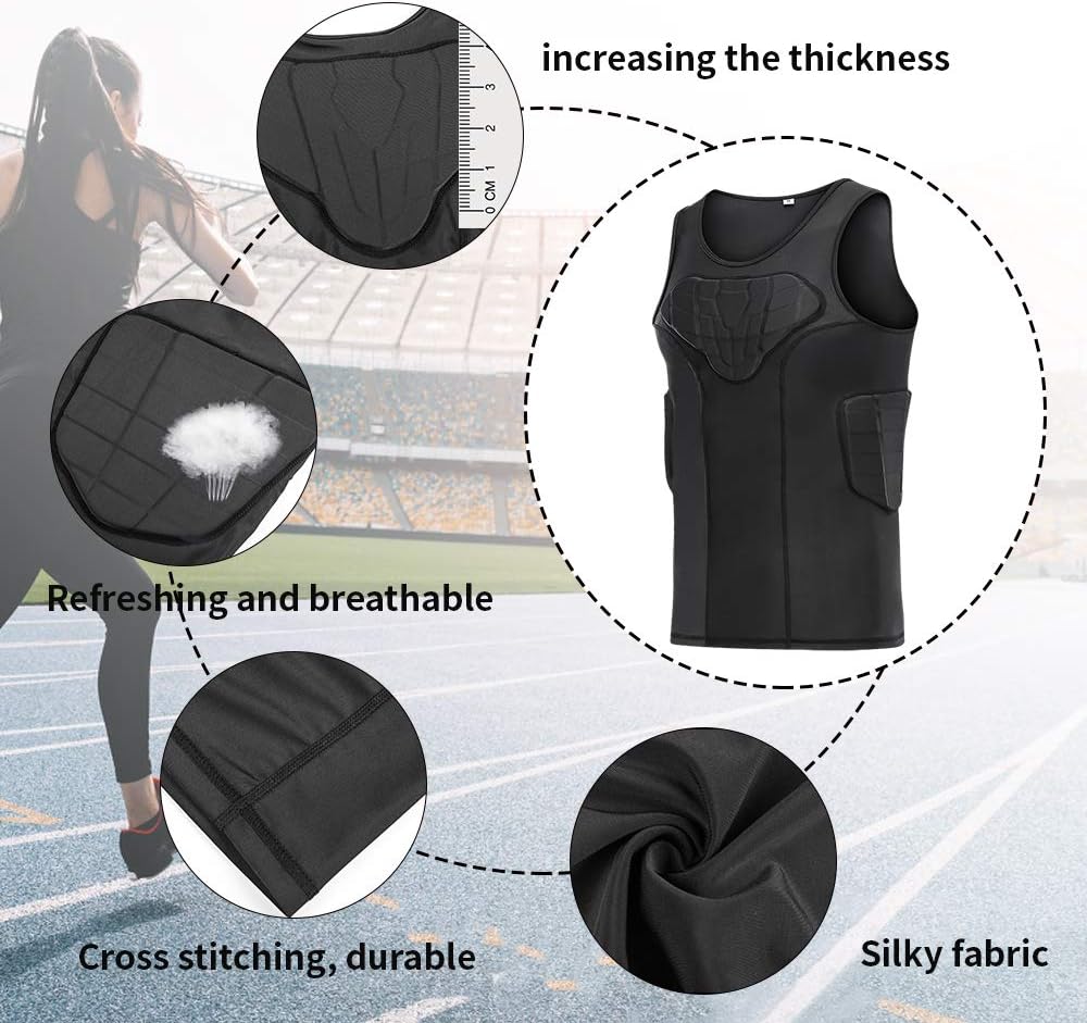TUOY Men's Padded Quick Dry Vest with 4 Protective Shield Pad for Chest Ribs Back Protect Black : Sports & Outdoors