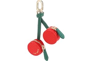 JOSOJOOU Cherry Design Coin Purse Charm, Handmade Mini Zipper Pouch Keychain, Red and Green, Small Coin Pouch Change Purse for Backpack Decoration