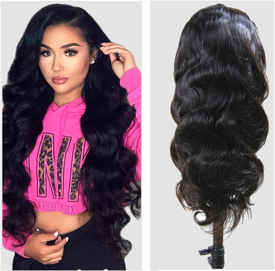 Unprocessed Body Wave Human Hair Lace Front Wig Pre Plucked with Baby Hair for White Women, VIPbeauty 150% Density Glueless Brazilian Curly Human Hair Body Wave Lace Frontal Wigs(20", Nature Color)