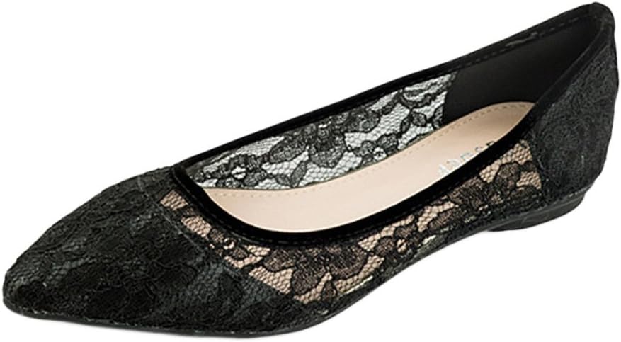 YIBLBOX Women's Breathable Lace Mesh Flower Crochet Slip On Ballet Ballerina Shoe Comfort Flat